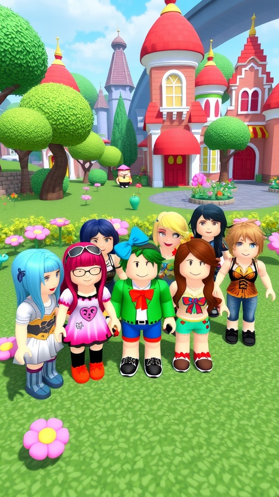 Colorful characters from Roblox Gacha Life 2 in a vibrant game setting.